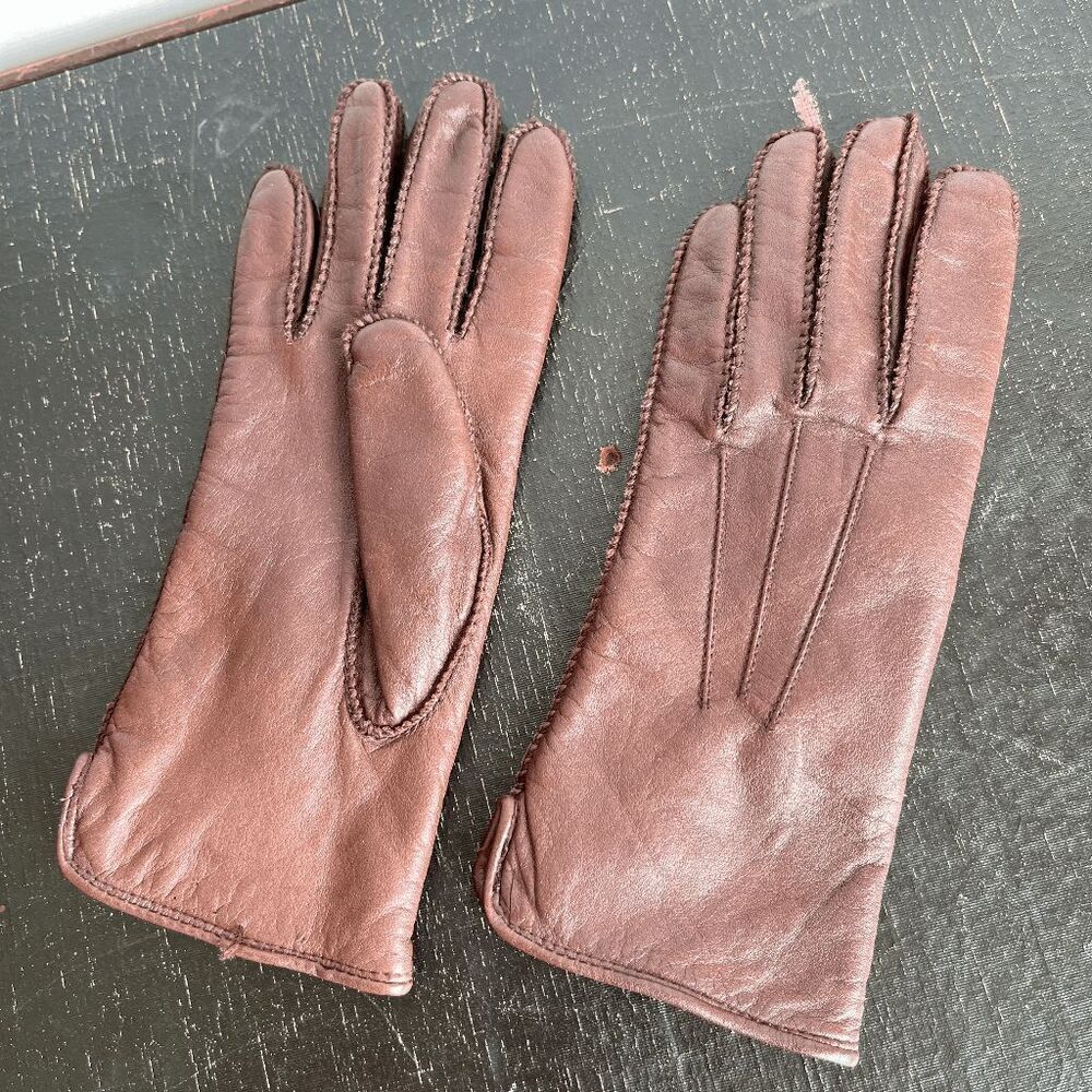 VTG Grandoe Leather Winter Gloves S Polartec Lined Brown 3-Point Stitch Warm